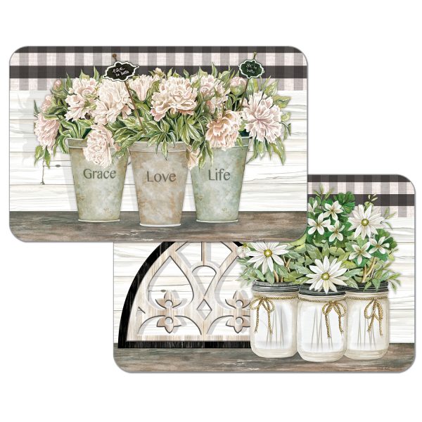 ! - Floral 4 Reversible Plastic Placemats Vintage Farmhouse